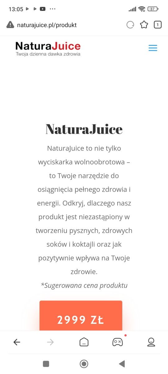 Wyciskarka Wolnoobrotowa do soków nowa NaturaJuice