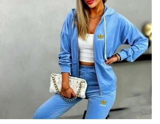 S/M,L/XL- Welurowy dres niebieski damski.