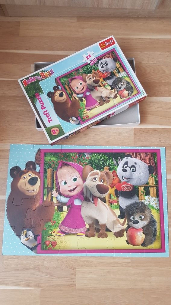 Puzzle Masza i Niedźwiedź  3+ oraz  puzzle 4w1 Farma 3+