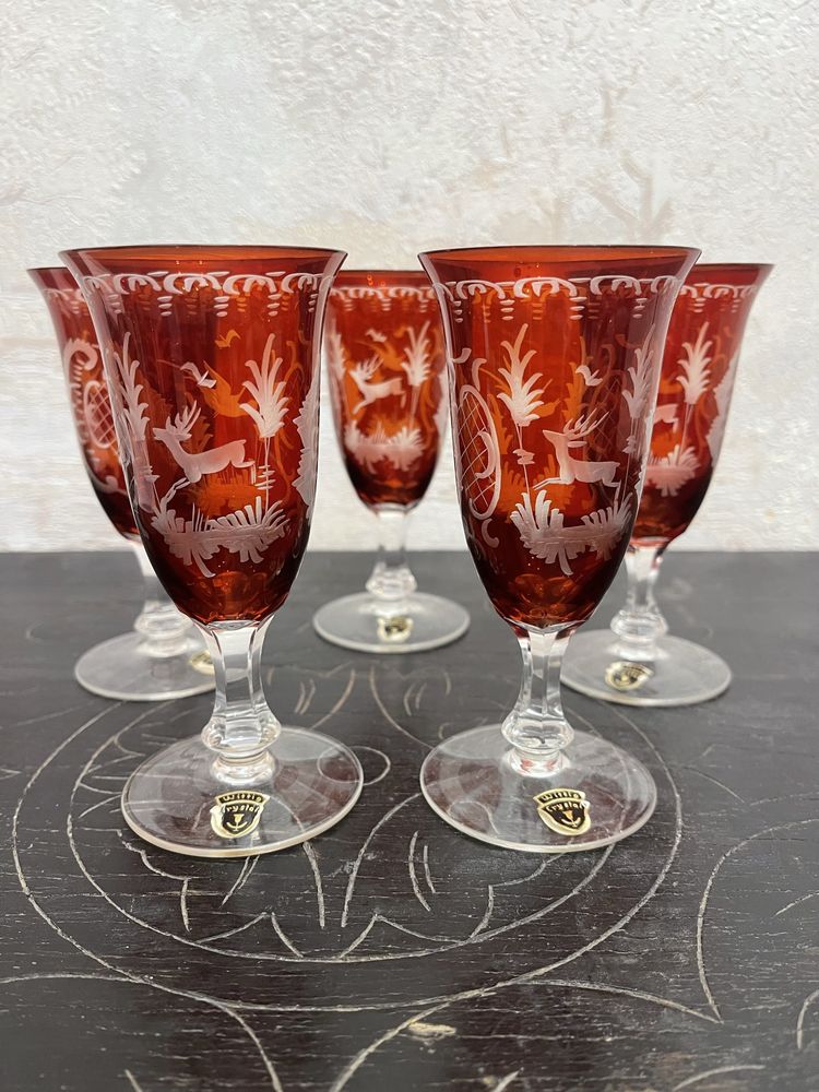 Хрустальные  Фужеры с Гравировкой , Wittig Cristal, Германия 30-40 гг