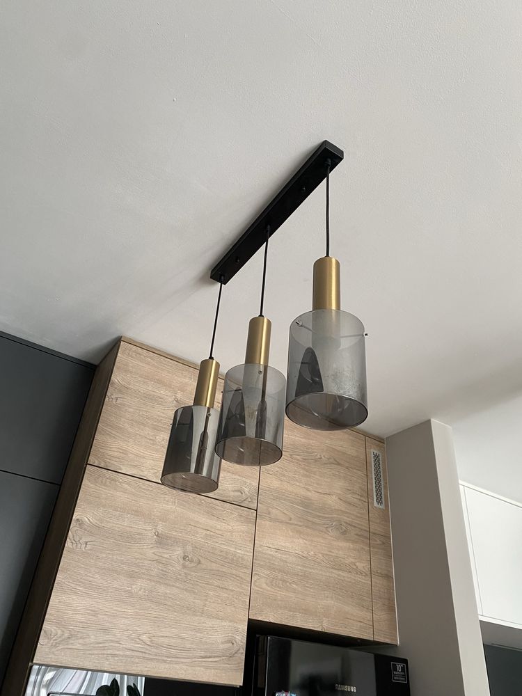 Komplet Zestaw lamp modne dymione szklo złote sprawne nowoczesne loft
