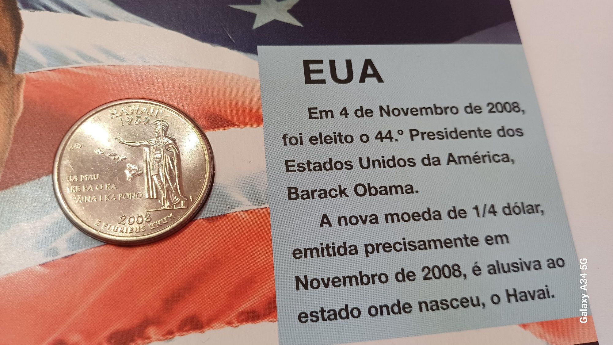 USA--1/4 dólar Havai 2008 UNC Philae nov 2008 Estados Unidos da Améric