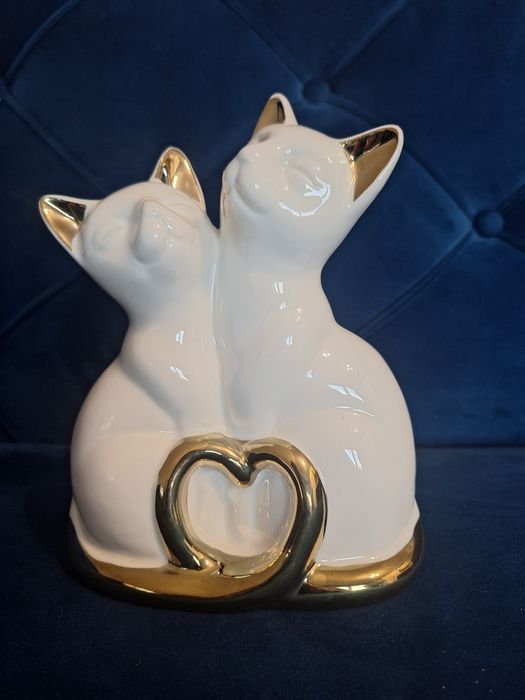 Figurkę home & you couple Cat koty biało złote para glamour