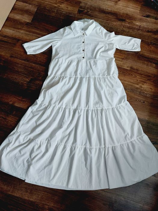 Biała sukienka maxi długa krotki rekaw arabska cudowna piękna l xl 2xl