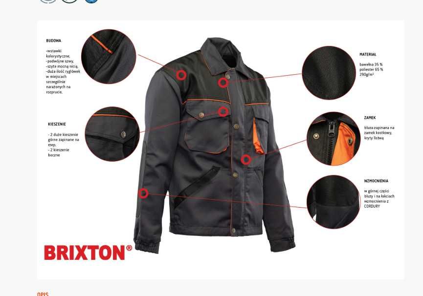 Bluza BRIXTON PRACTICAL grafitowo-pomarańczowa NOWE różne rozmiary