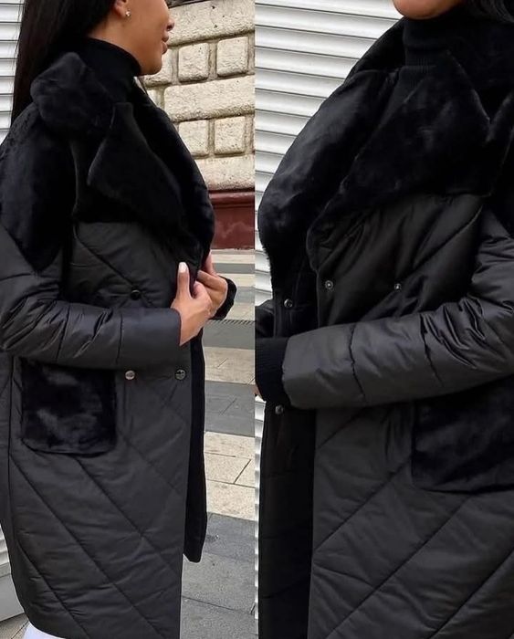 Плащ куртка пальто зимове з хутром розмір 52-54 XXL