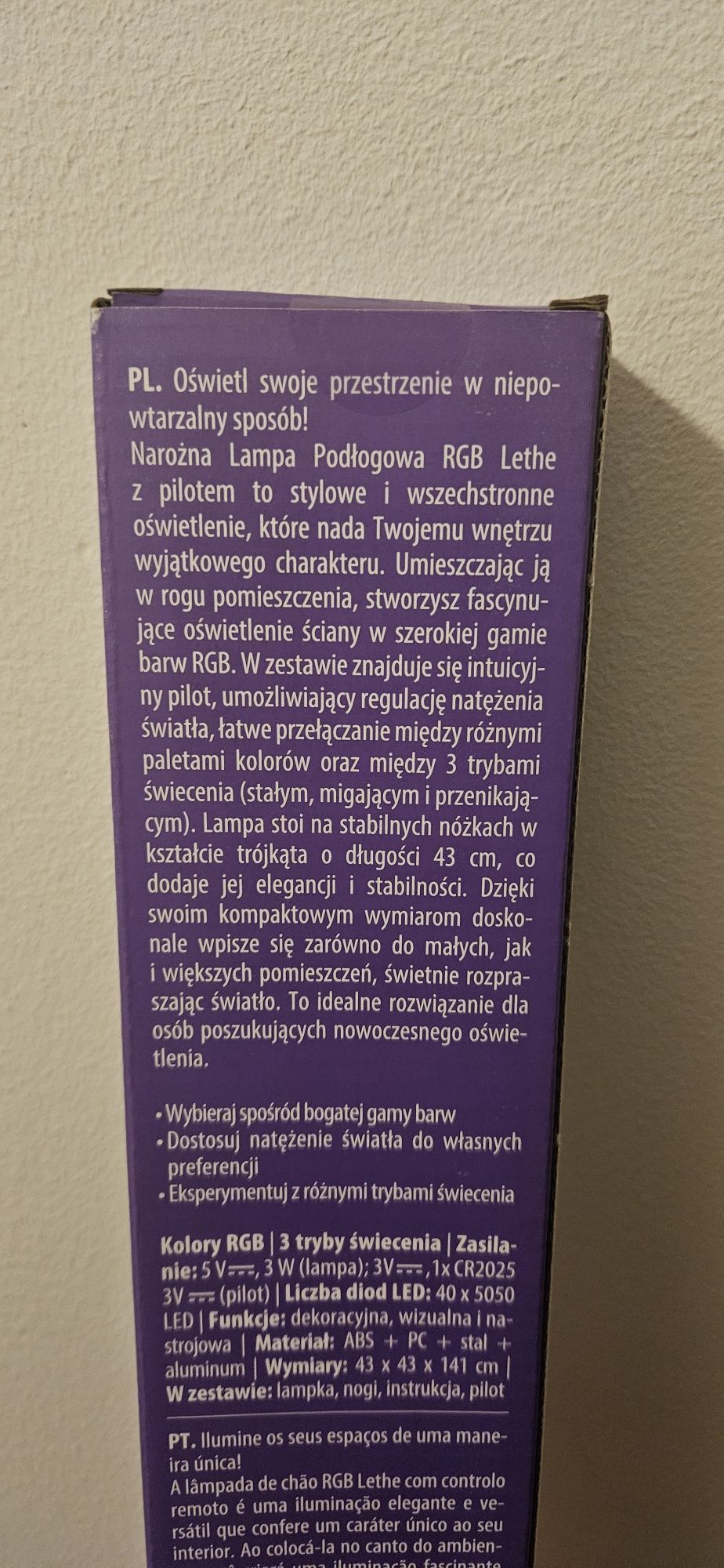 Lampa narożna Lethe