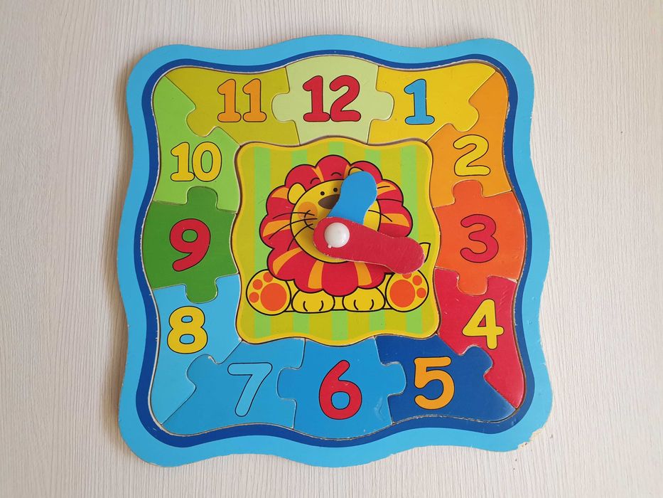 Drewniany zegar puzzle, układanka - dla dzieci