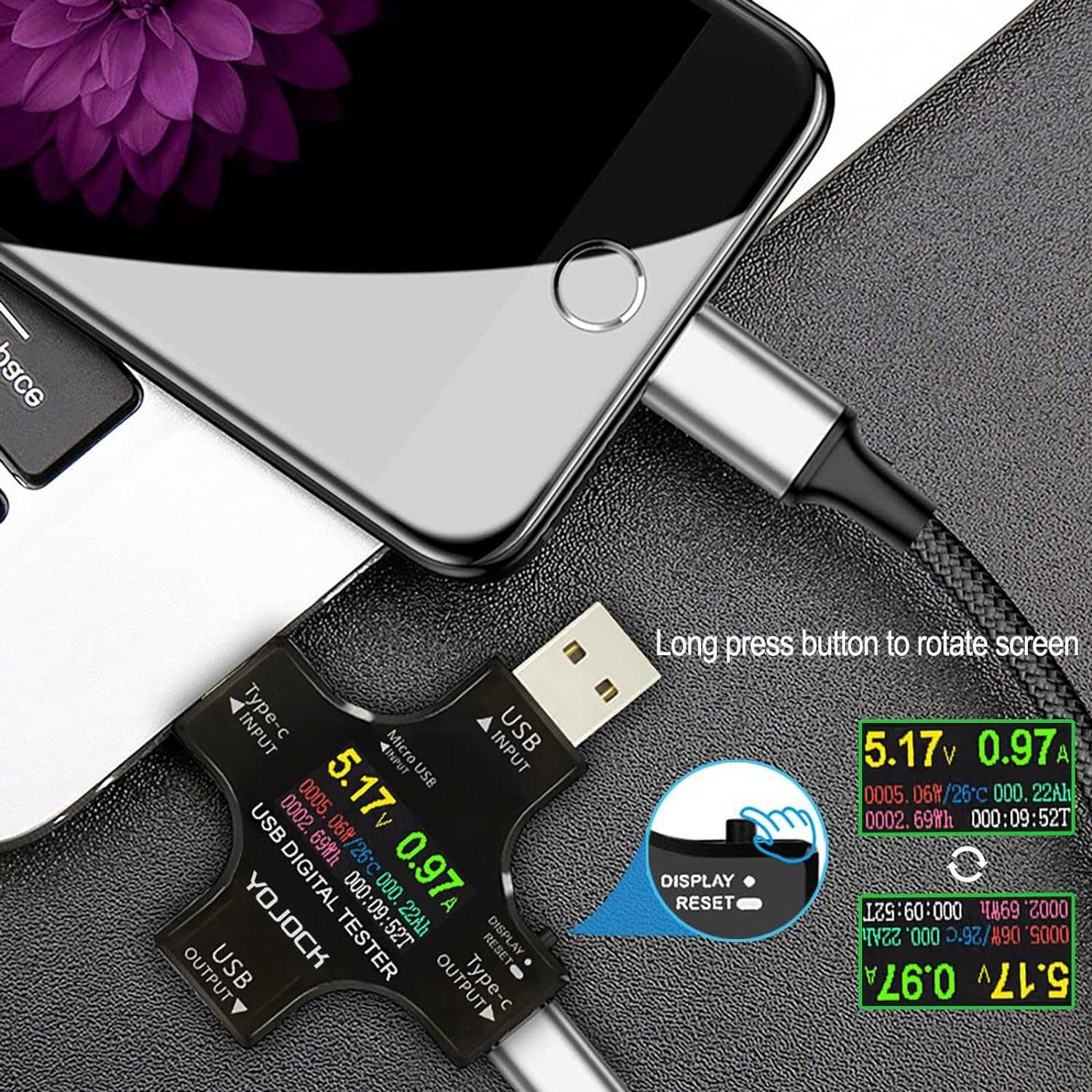 YOJOCK/ USB C Tester/ USB Power Meter 2 in 1/ Digital Multimeter