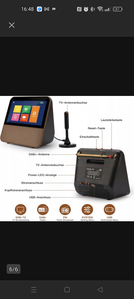 Przenośny telewizor DVB-T2, 1080p HD, mini Dotykowy telewizor do auta