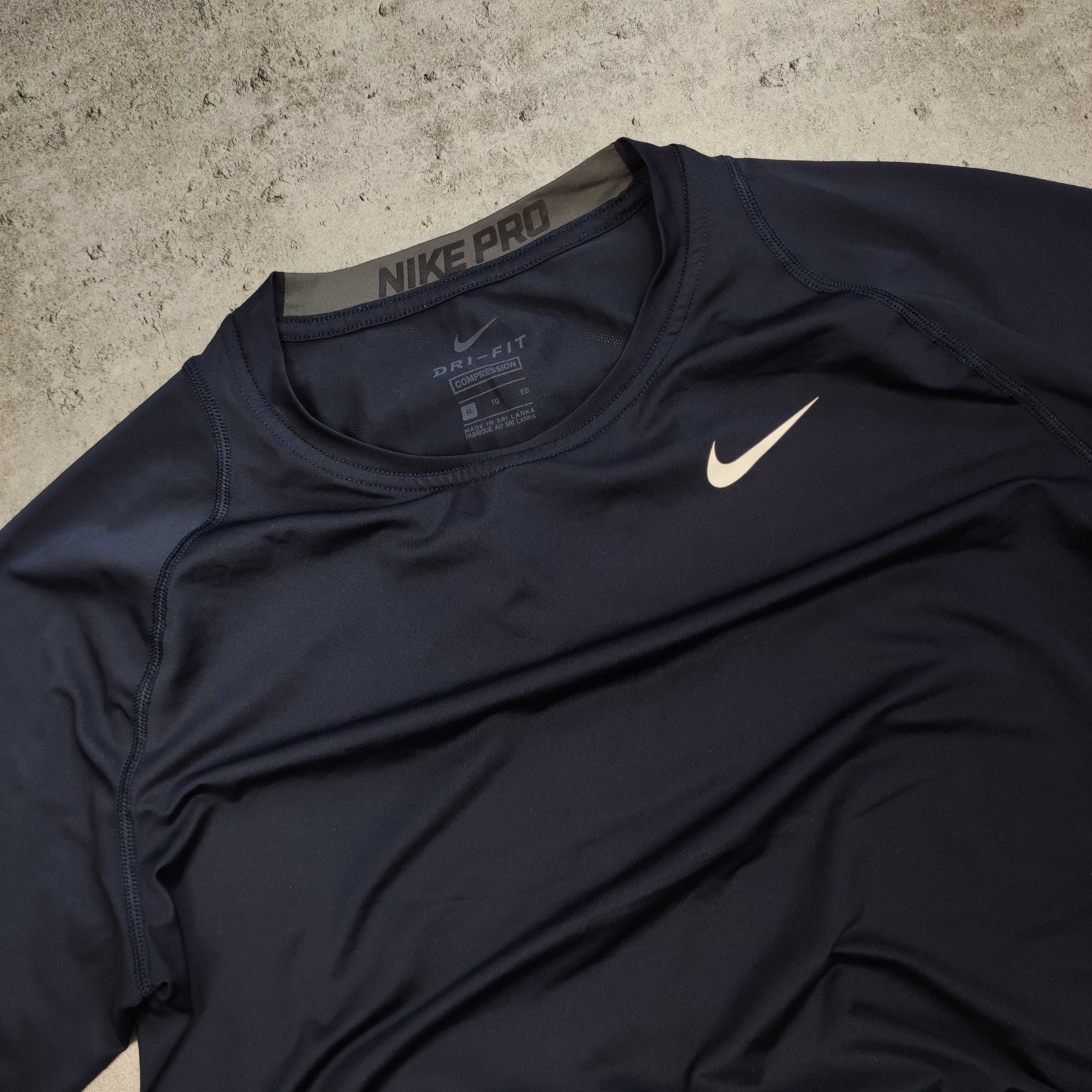 MĘSKA Koszulka Lekka Thermal Sportowa Granatowa nike PRO Combat Logo