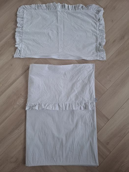 Pościel z falbanką dziecięca Biała w kropki boho do łóżeczka