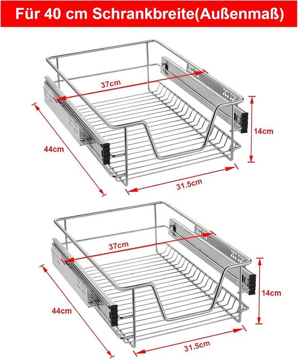 2x szuflada kuchenna 40cm wysuwana Półka Koszyk metalowy Organizer
