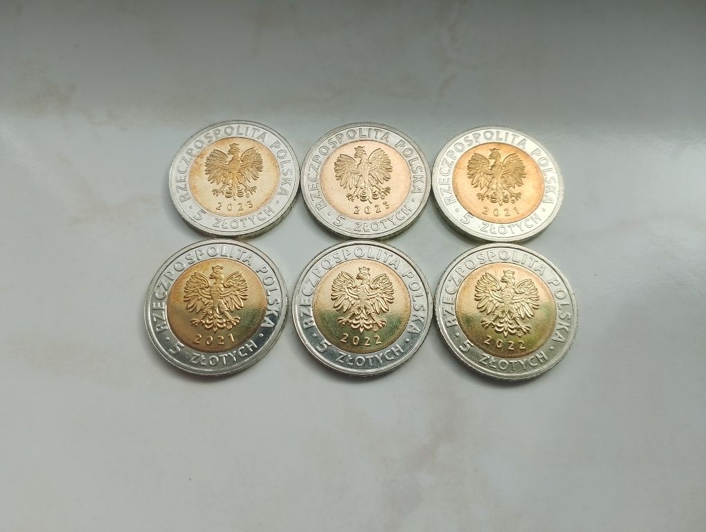 Zestaw monet 5 zł roczniki 2021 - 2023 6 szt.