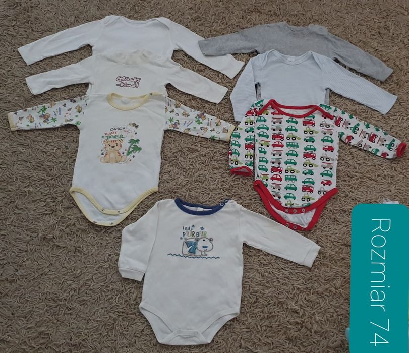 Pudełko ubranek chłopiec rozmiar 74, stan bdb, ok.65 szt.