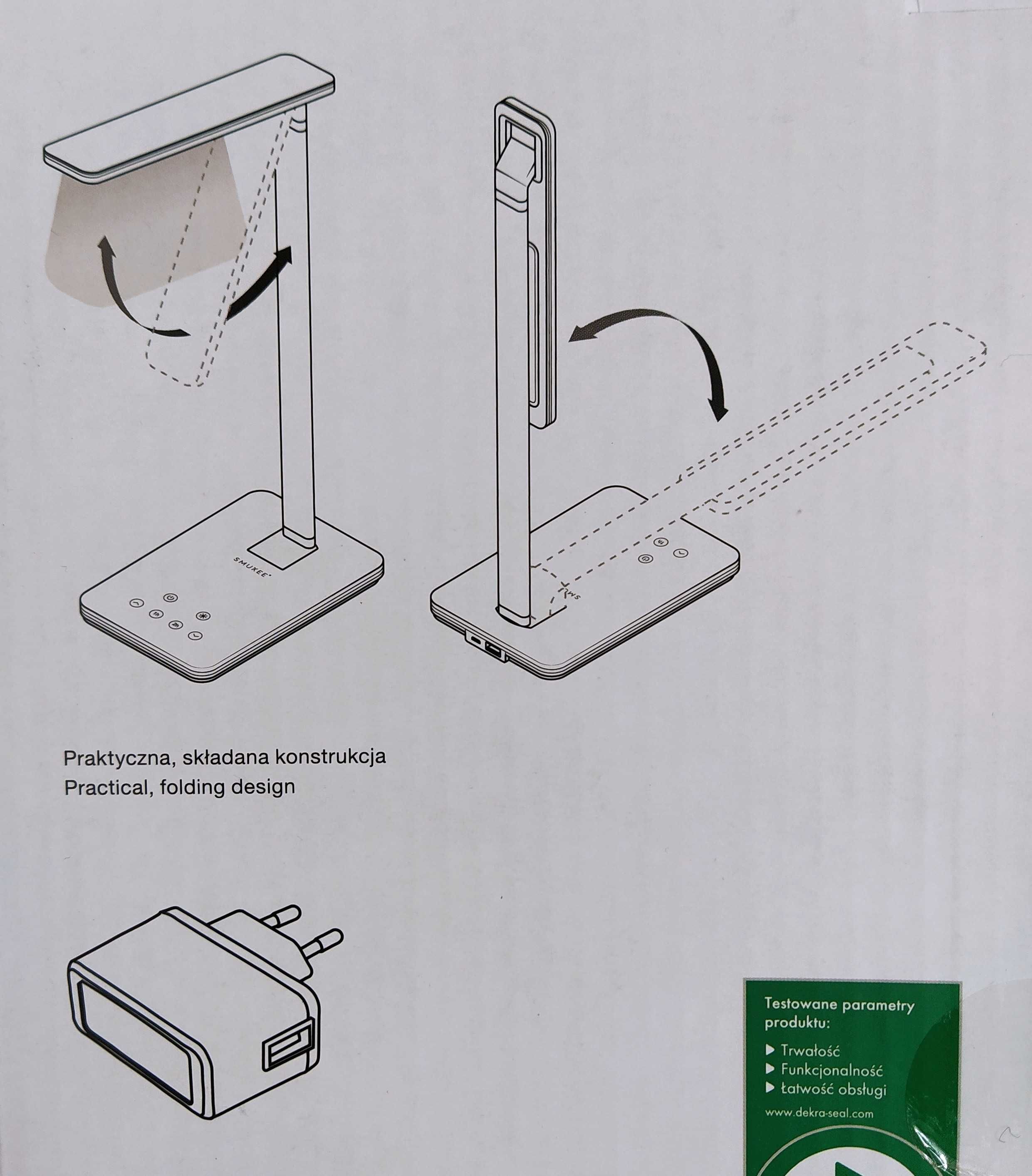 Lampka biurkowa USB z ładowarką indukcyjną Smukee - czarna - NOWA