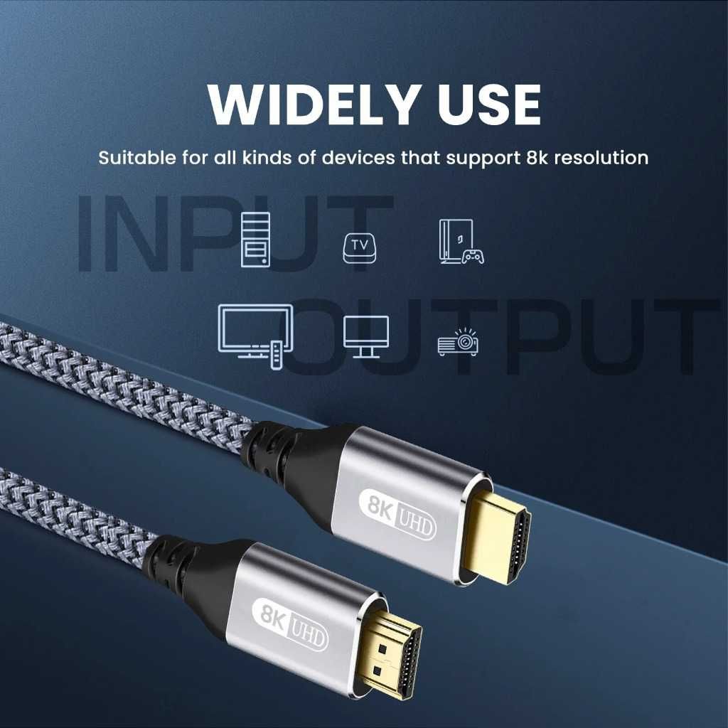 Kabel 2m 8K v2.1 HDMI do HDMI gruby solidny przewód z oplotem Ultra HD