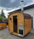 PROMOCJA!!! Sauna ogrodowa beczka QUADRO 180cm z piecem i oświetleniem