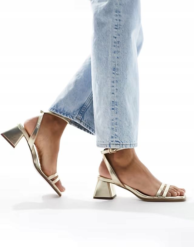Asos Design 41 Sandały Na Klocku Honeydew Złote R12160
