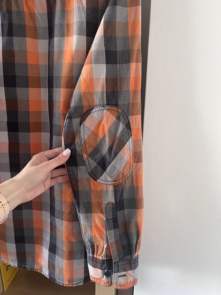 Męska pomarańczowa koszula w kratę, slim fit