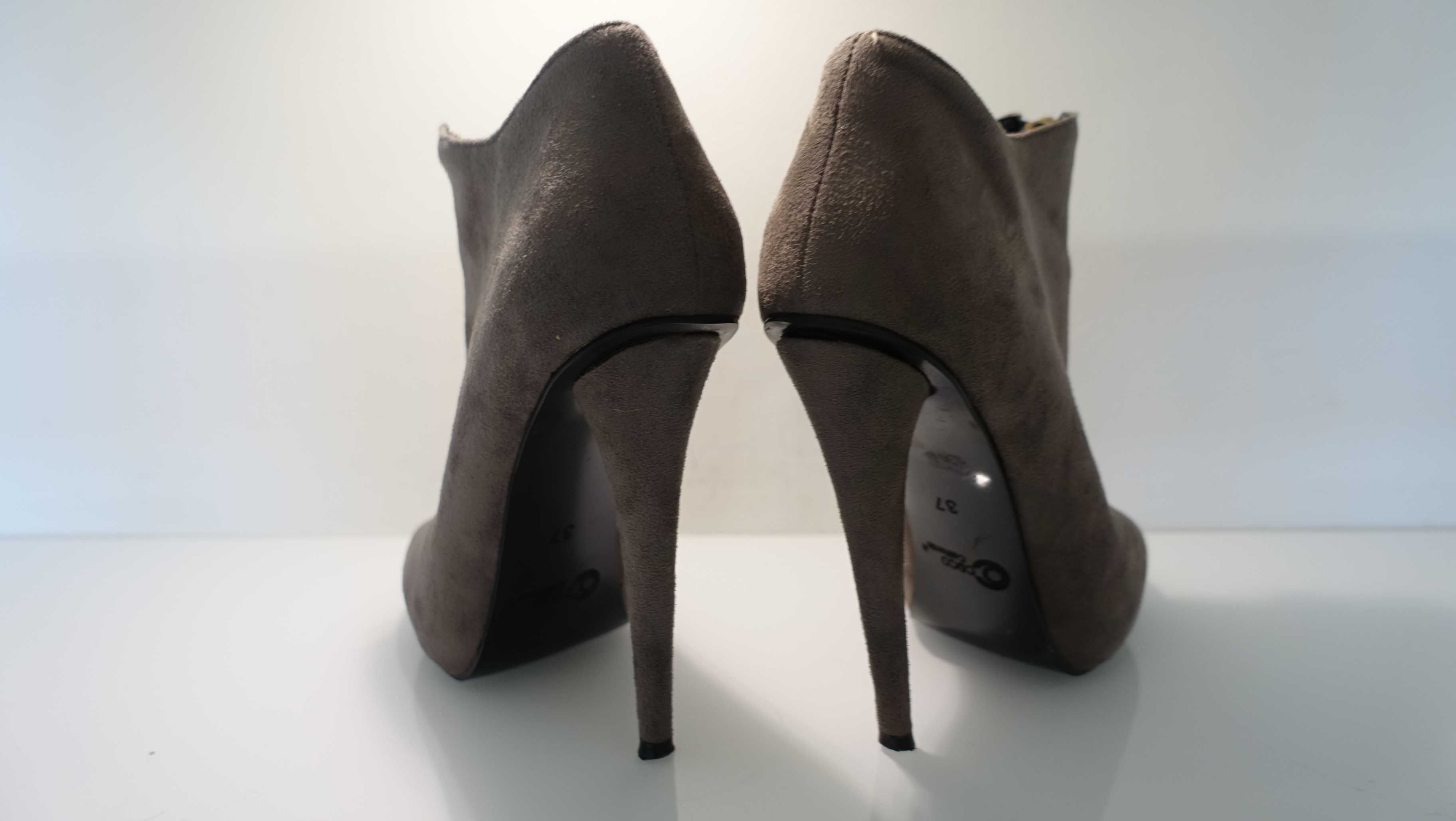 Cocco-California botki/kozaczki/szpilki szare zamsz open toe, r. 37