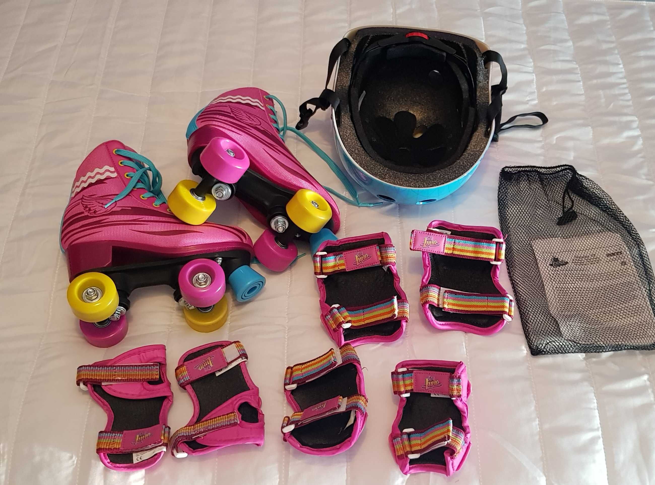 Conjunto completo Patins menina Soy Luna n.34/ 35,capacete e proteçõe