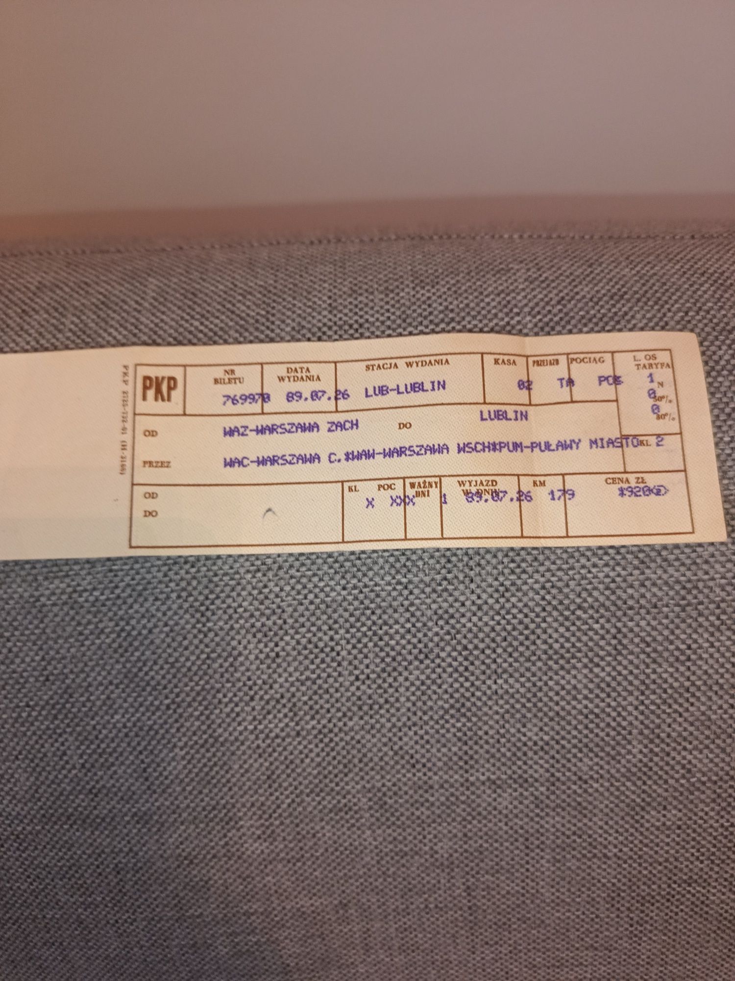 Bilet PKP 1989r.