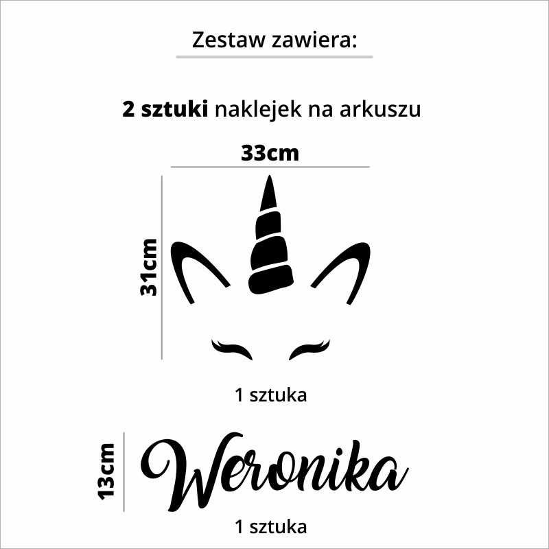 Naklejki ścienne na ścianę dla dzieci jednorożec, imię