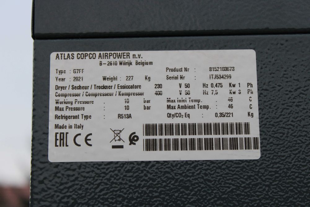 Kompresor śrubowy Atlas Copco G7FF 500 lt NOWY