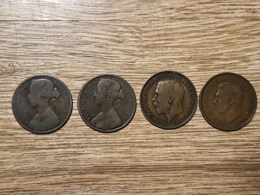 Монеты Великобритании 1 пенни 1861, 1862, 1913, 1948.