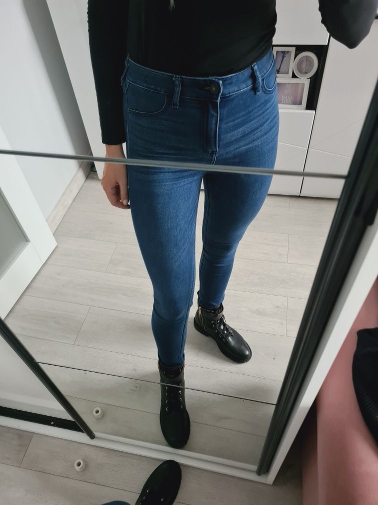 S M jeansy bardzo wysoki stan spodnie rurki high