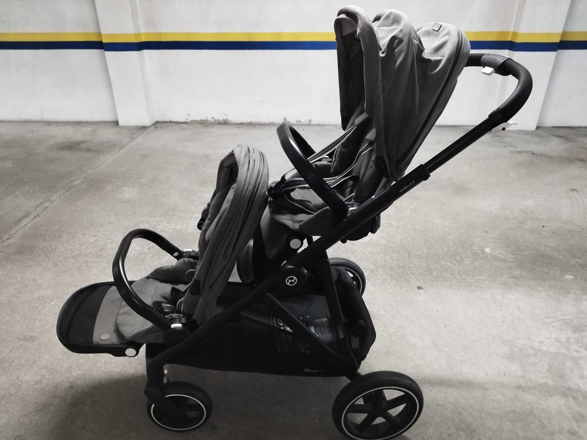 Carrinho duplo Gazelle S, com duas cadeiras cinzento escuro