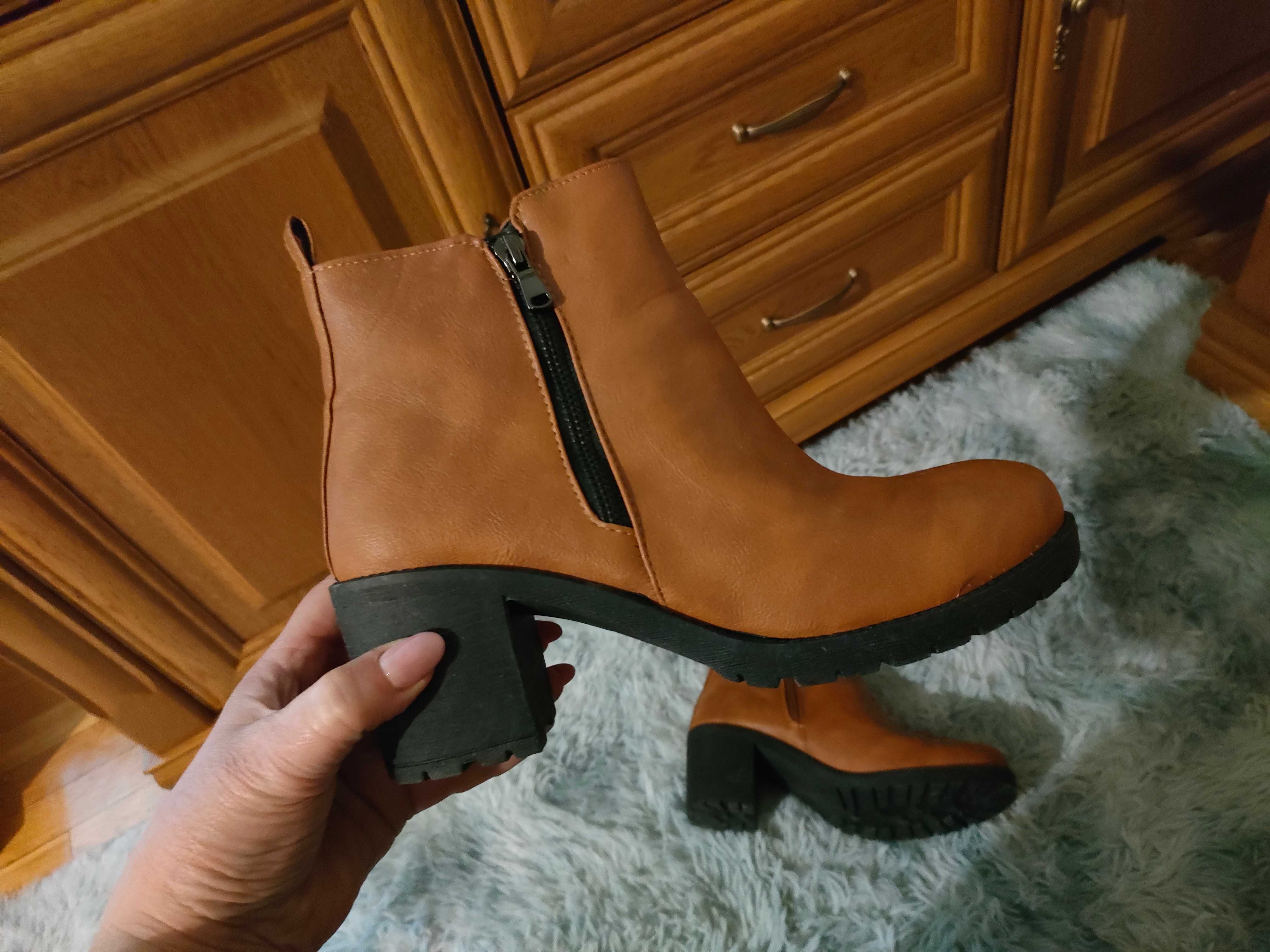 Buty botki kozaki camel brąz 41