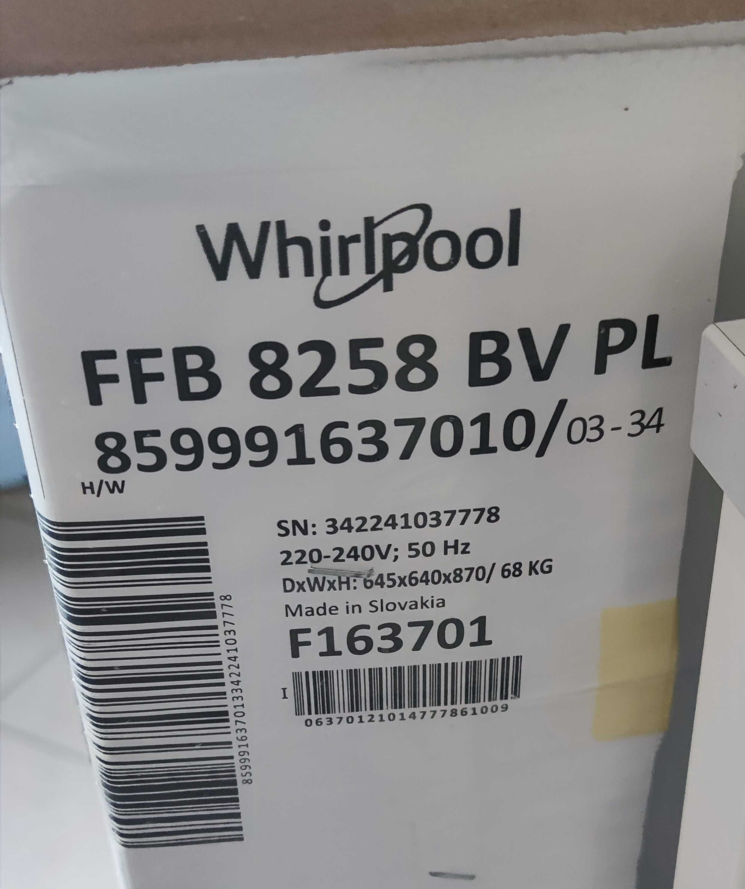 Pralka wolnostojąca Whirlpool FFB 8258 BV Nowa Fabrycznie Zapakowana