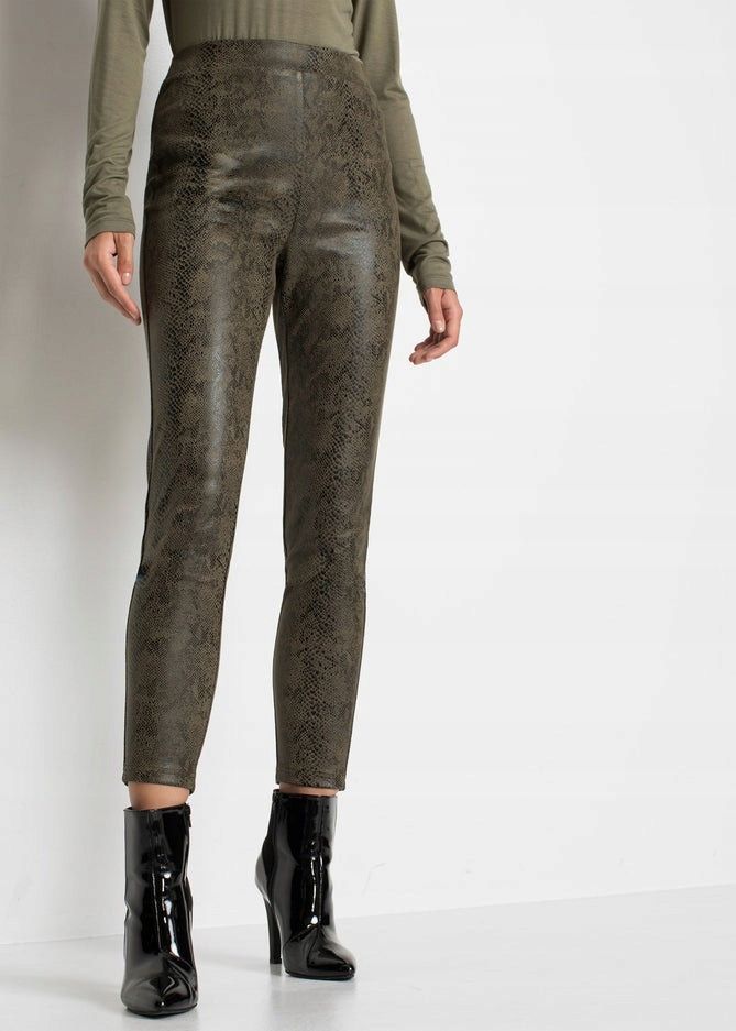 B.P.C legginsy oliwkowo-czarne we wzór węża r.32/34