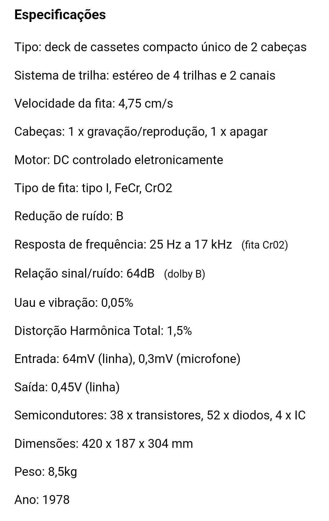 Deck de cassetes Pioneer CT-F700 - anos 70 vintage