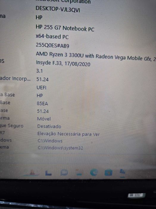 motherboard HP 255 G5 processador AMD rysen 3 3300U