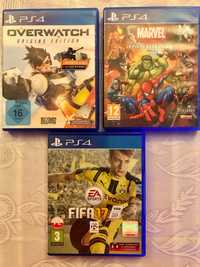 Gry PS4: „Overwatch origins edition”, Marvel pin ball ”, “ FIFA 17”