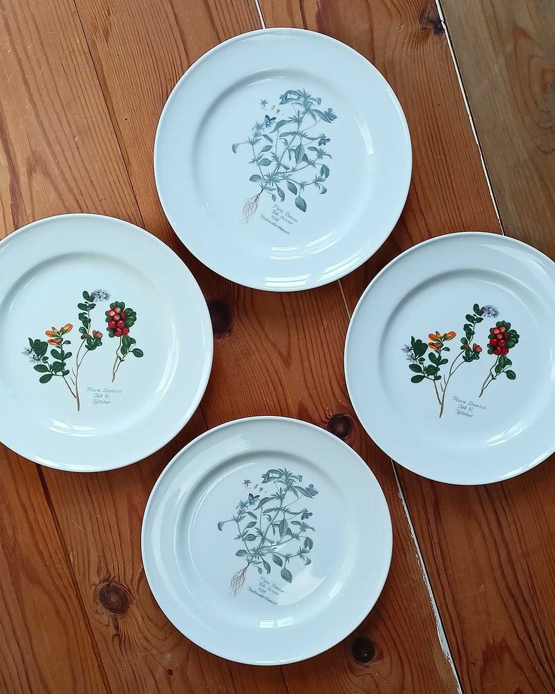 4 porcelanowe talerze Lise „Flora Danica” z motywem roślinnym 1980