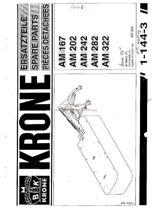 Katalog części kosiarka KRONE AM 167, 202, 242, 282, 322