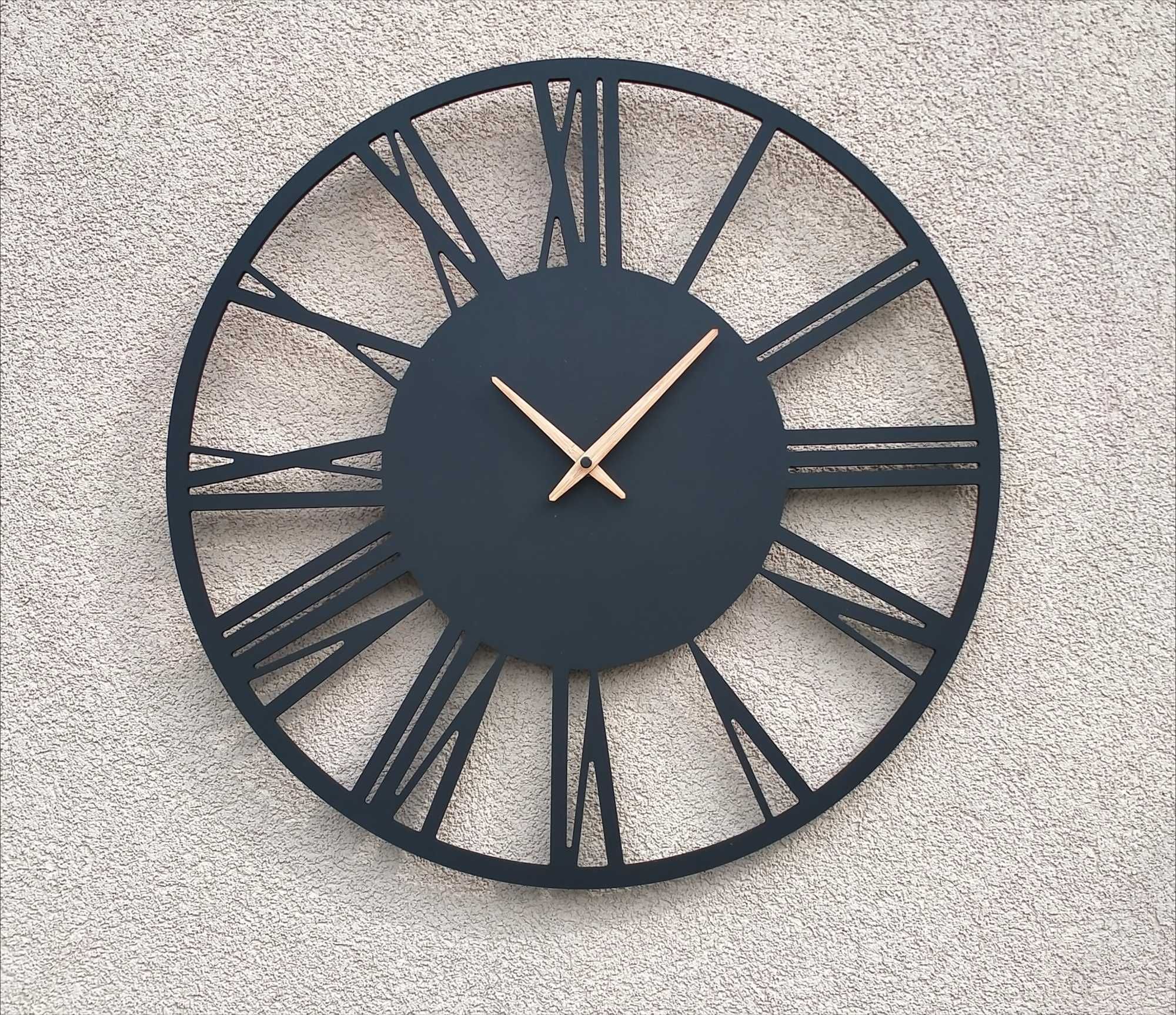 Nowy czarny super Zegar ścienny drewniany Loft cichy mechanizm 50cm