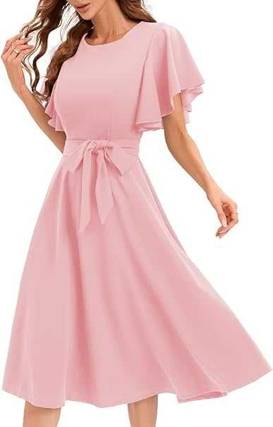 Elegancka sukienka koktajlowa Gardenwed Women pudrowy róż R. 2XL