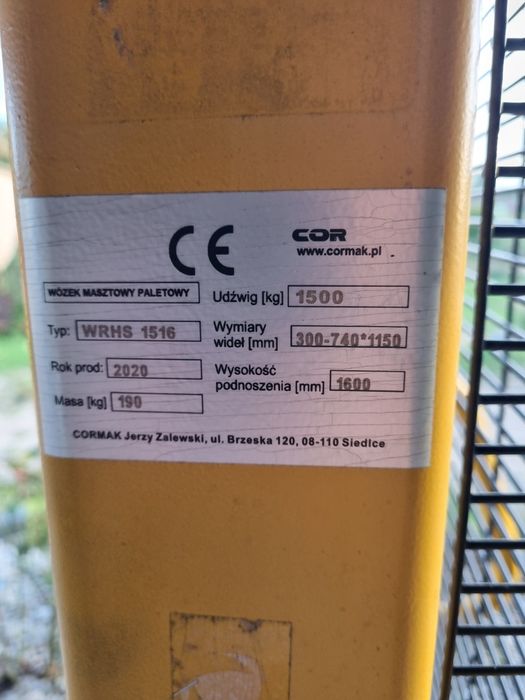 Podnośnik masztowy paletowy cormak