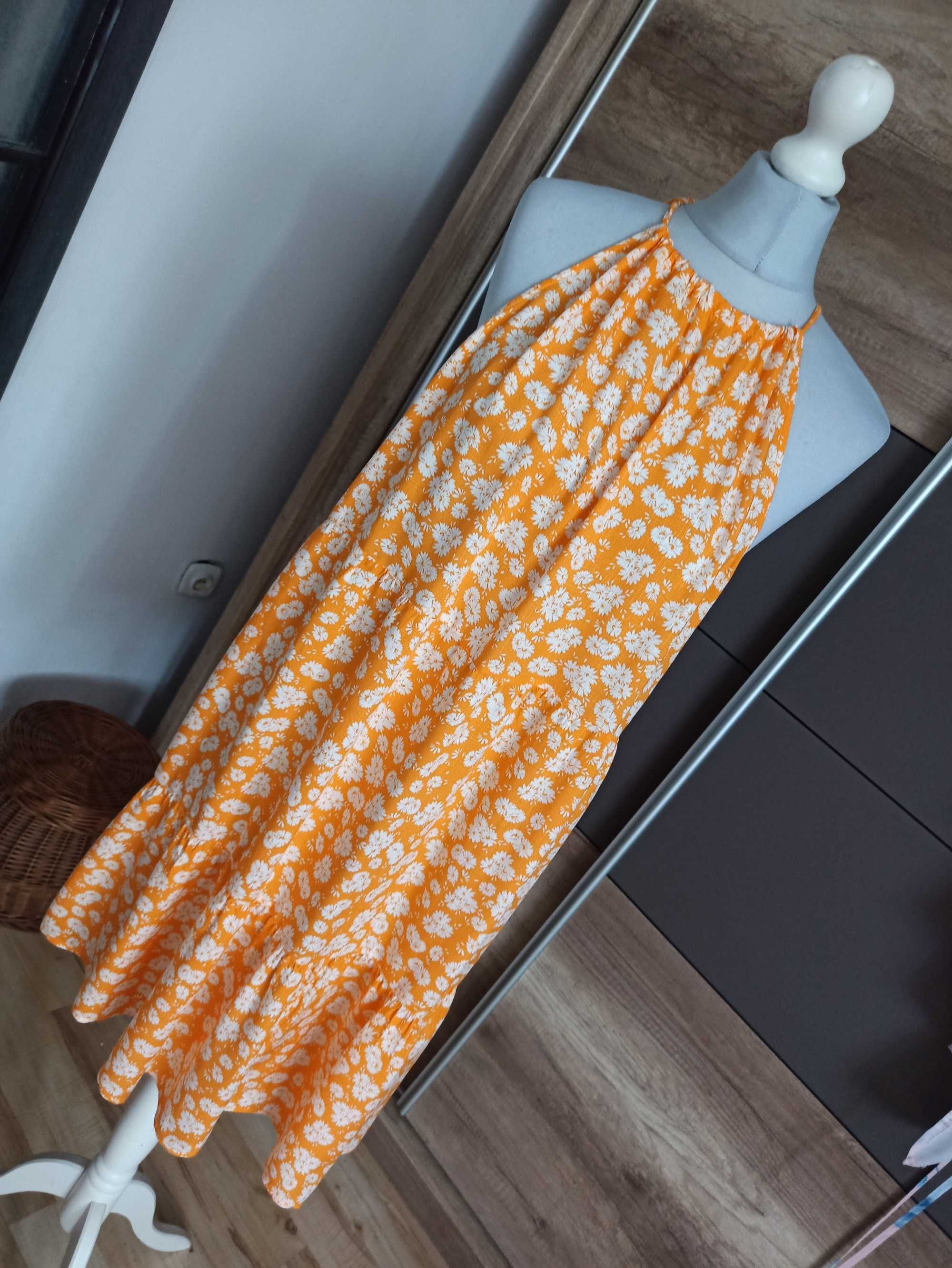 Pomarańczowo biała letnia sukienka r. 48