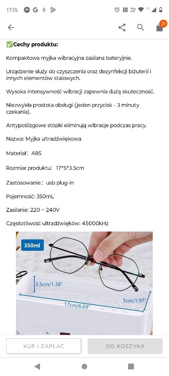 Myjka ultradźwiękowa do okularów i biżuterii