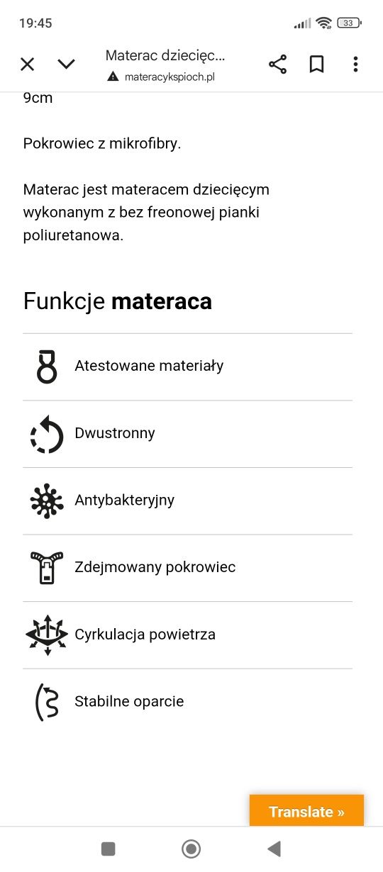 Materac do łóżeczka 120x60x9