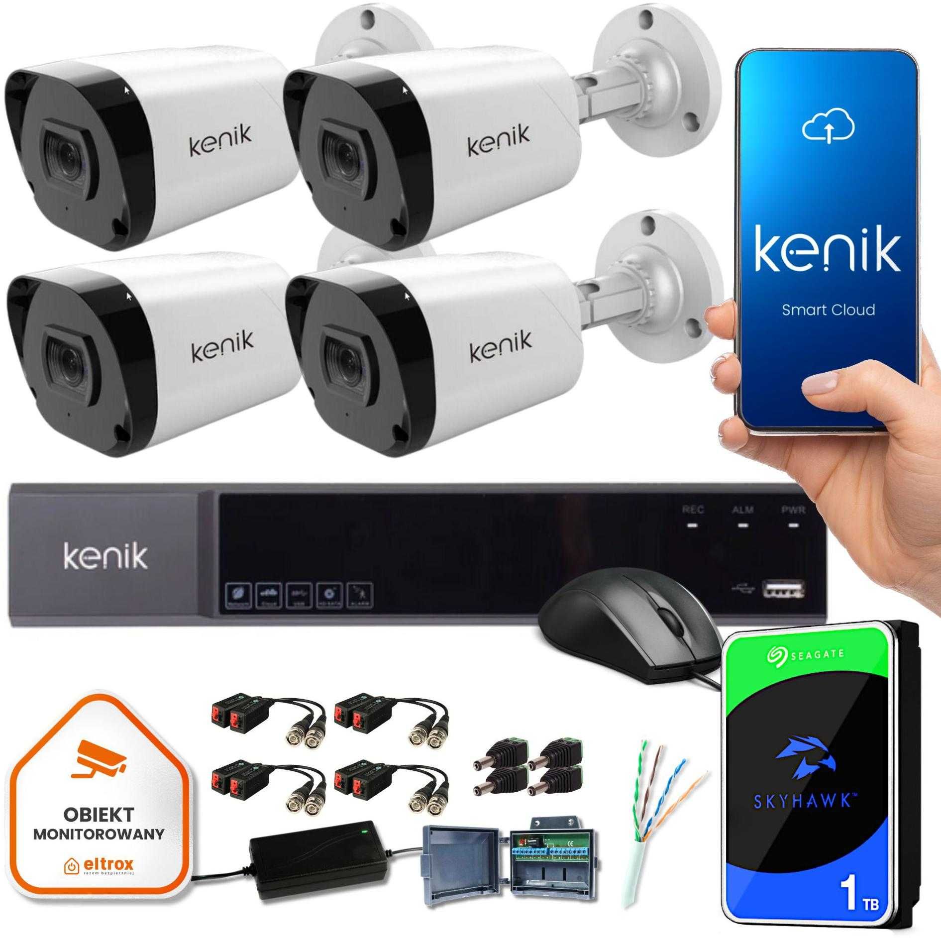 Kompletny zestaw monitoringu Kenik 4 kamery 5MP 1TB Eltrox Toruń