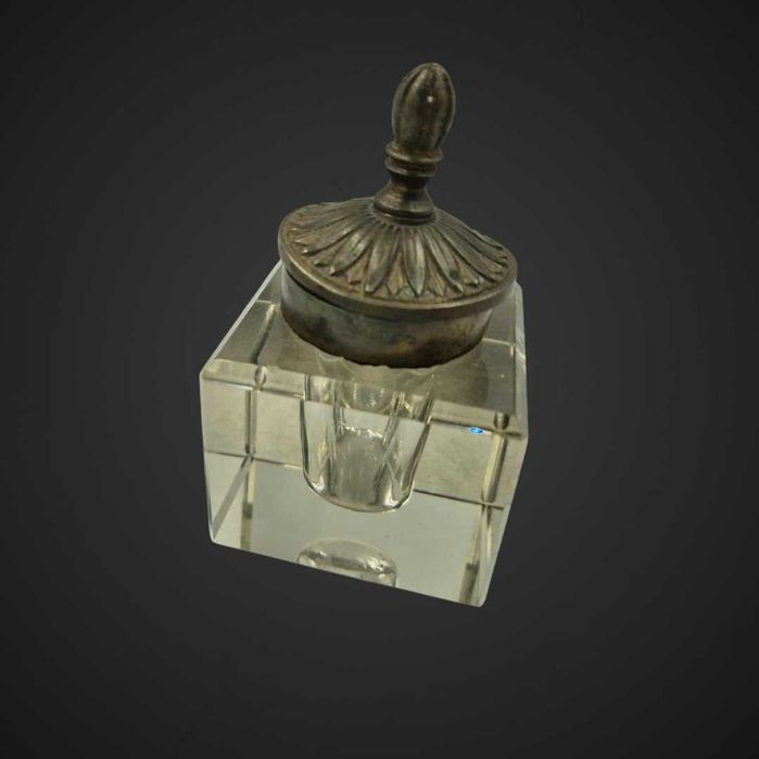 Kałamarz kryształowy z mosiężną pokrywą XIX/XX  B51/102751