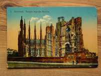 BARCELONA kolorowa pocztówka ok. 1908 r. SAGRADA FAMILIA kościół Gaudi