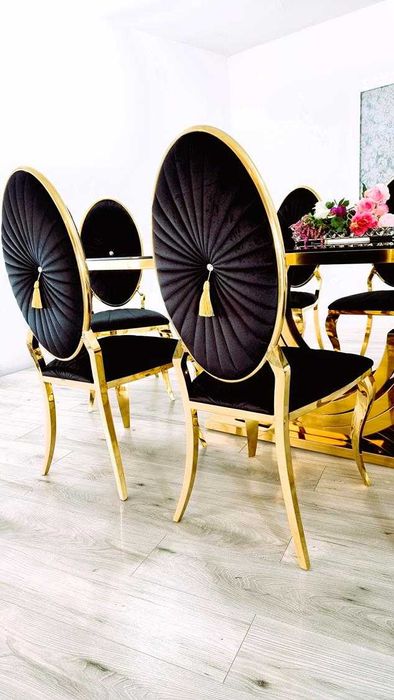 Jadalnia Glamour GOLD Stół NEXT + 8 krzeseł OVAL Premium